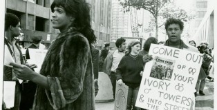 Marsha P. Johnson handing out flyers in support of gay students at NYU in 1970.